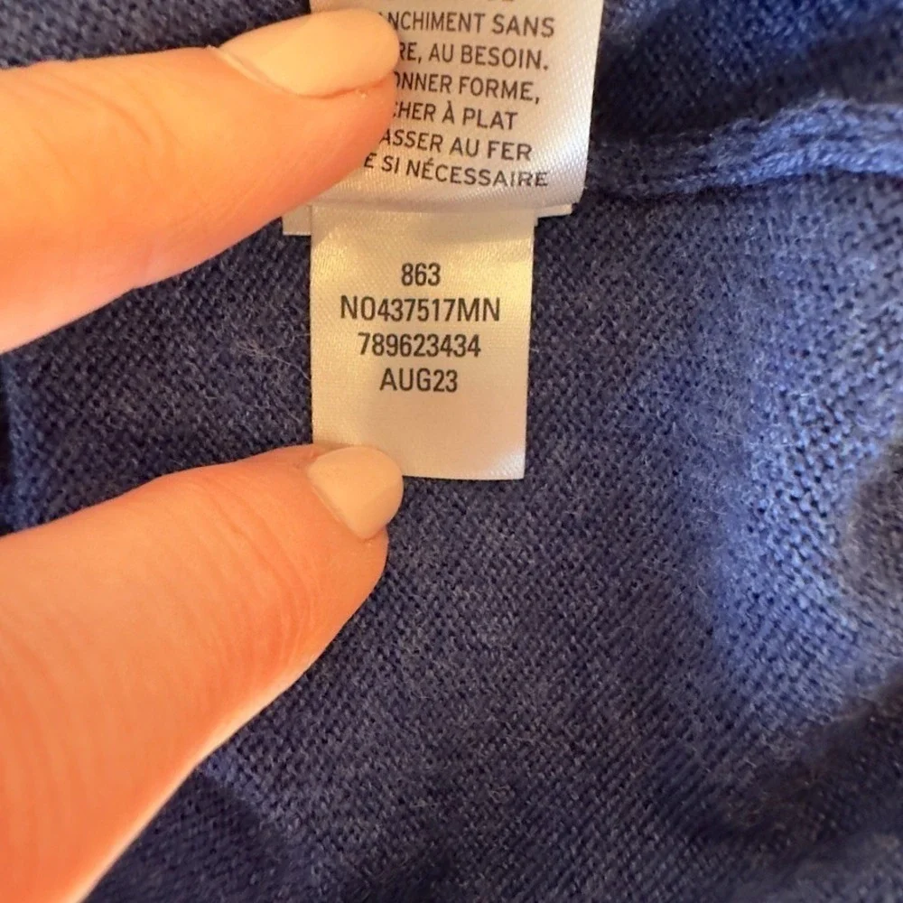 Nordstrom 100% Washable Merino‎ Wool 1/4 Zip Sweater-Blue-Contrast Neck-Size XL